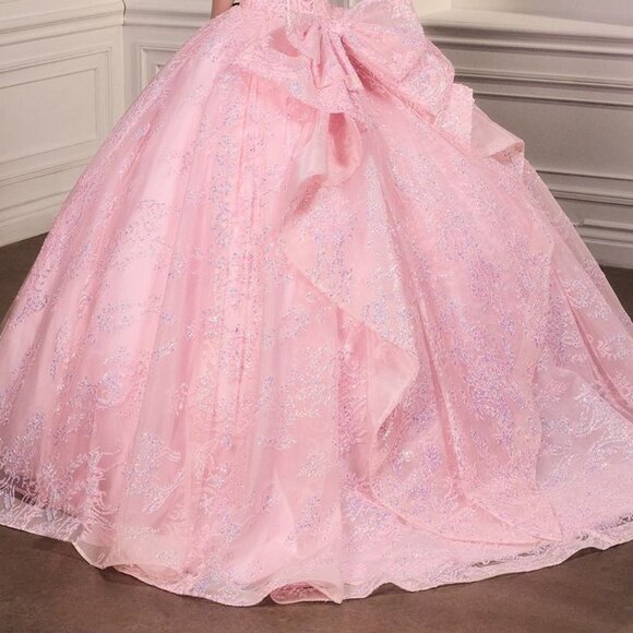 New Pink Strapless Layered Quinceanera Tulle Gown w/ Sequins Embroidery CD 15732 - Picture 10 of 10